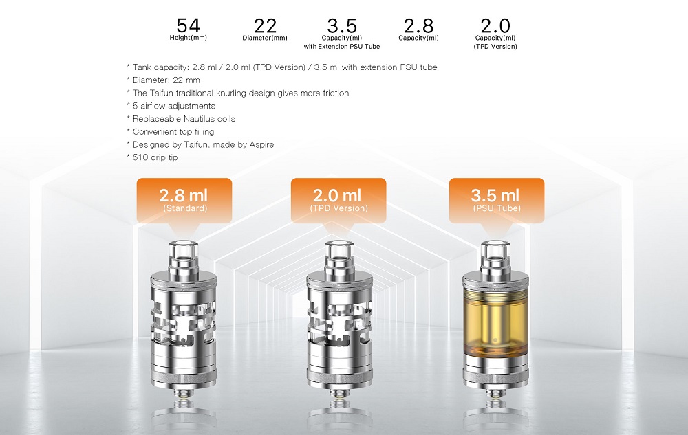 nautilus gt mini tank by aspire taifun 5