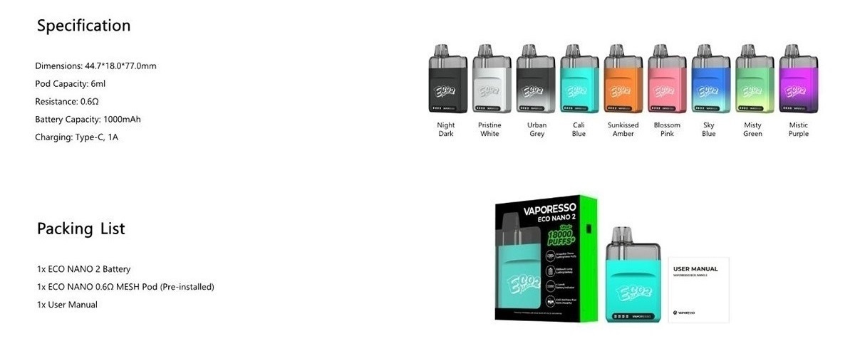 eco nano 2 pod kit 1000mah 6ml by vaporesso 8