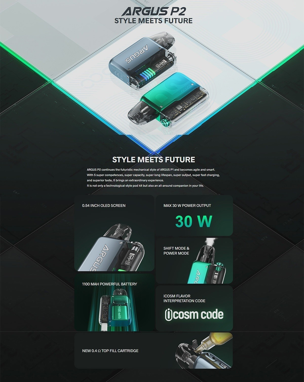 argus p2 pod kit 1100mah 2ml by voopoo pearl 1